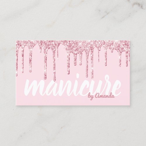 Modern pretty rose gold glitter drips manicure business card