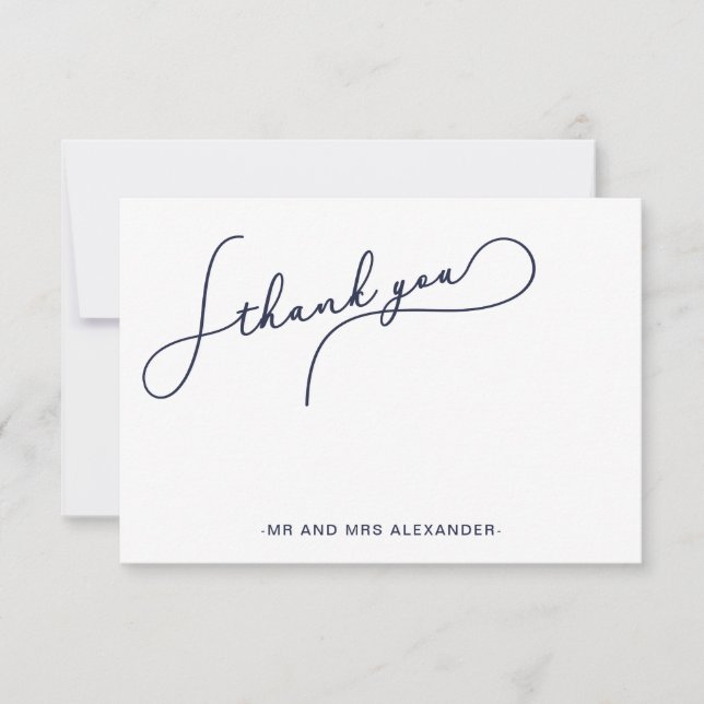 Modern Pretty Script Blue and Faux Gold Thank you (Front)