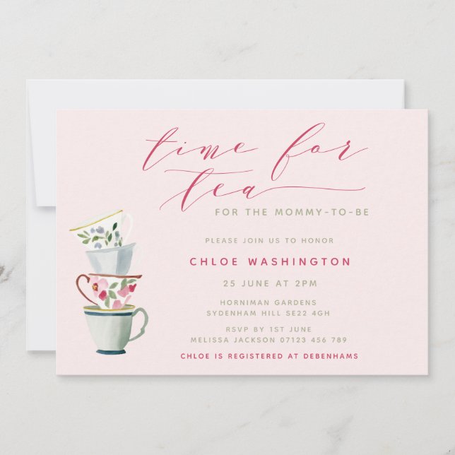 Modern Pretty Tea Cups Baby Shower Tea Party Invitation (Front)