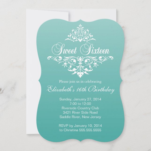 Modern Pretty Teal Sweet Sixteen Birthday Party Invitation (Front)