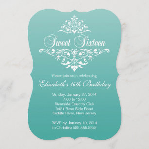 Modern Pretty Teal Sweet Sixteen Birthday Party Invitation