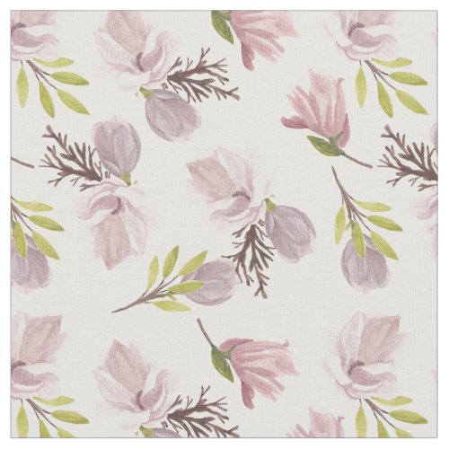 Modern pretty watercolor floral pattern pink white fabric