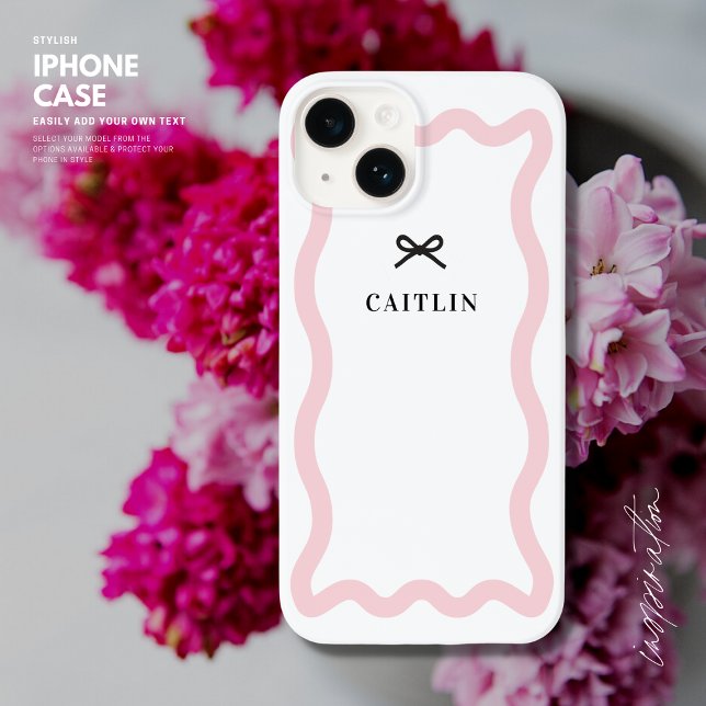 Modern Pretty Wave Pattern Bow Blush Monogram Case-Mate iPhone Case (Creator Uploaded)