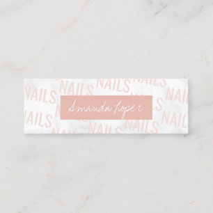 Modern pretty white marble & blush pink nails mini business card