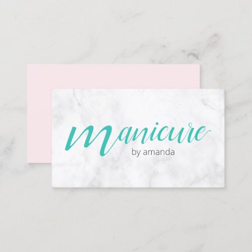 Modern pretty white marble green mint manicure  business card