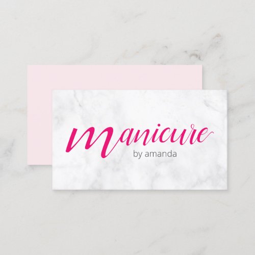 Modern pretty white marble magenta pink manicure  business card