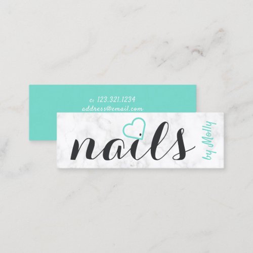 Modern pretty white marble mint black nails mini business card