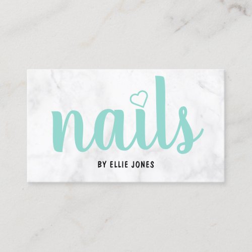 Modern pretty white marble  mint green nails business card
