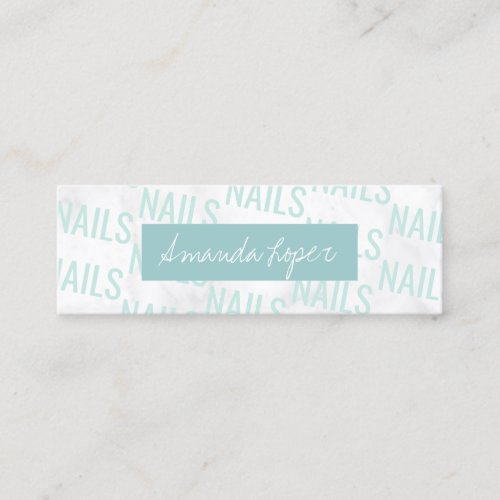 Modern pretty white marble  mint green nails mini business card