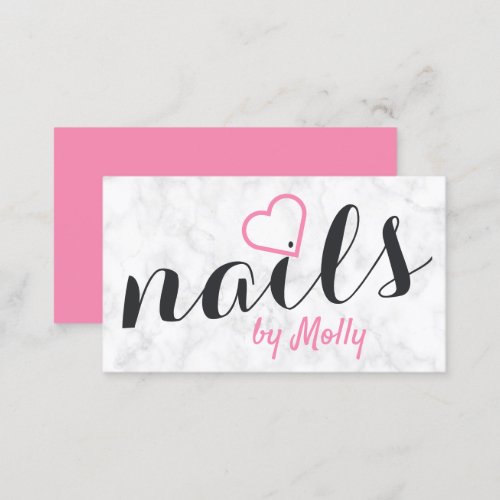 Modern pretty white marble pink black nails business card