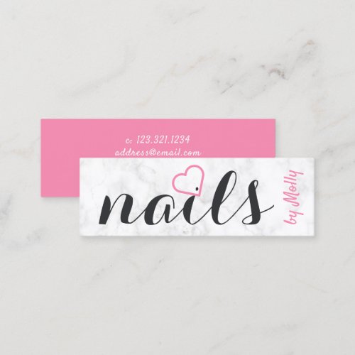 Modern pretty white marble pink black nails mini business card
