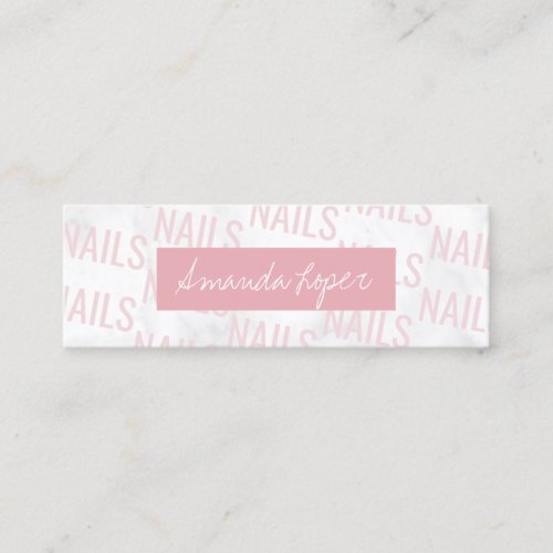 Modern pretty white marble  pink nails mini business card