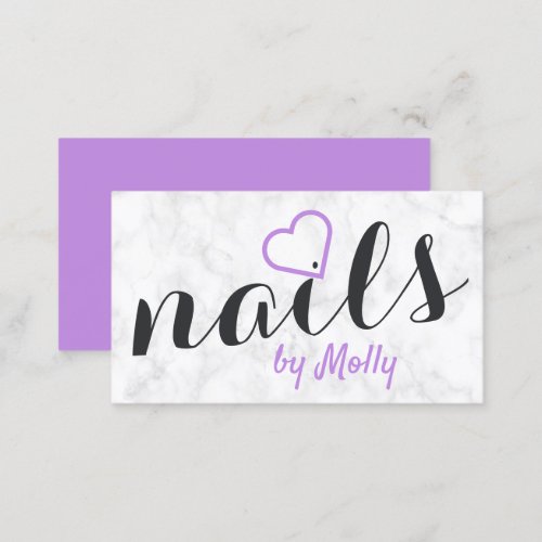 Modern pretty white marble purple black nails business card