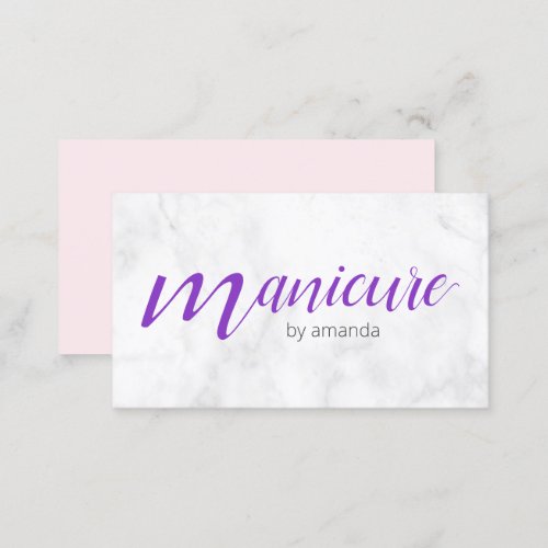 Modern pretty white marble purple manicure  business card