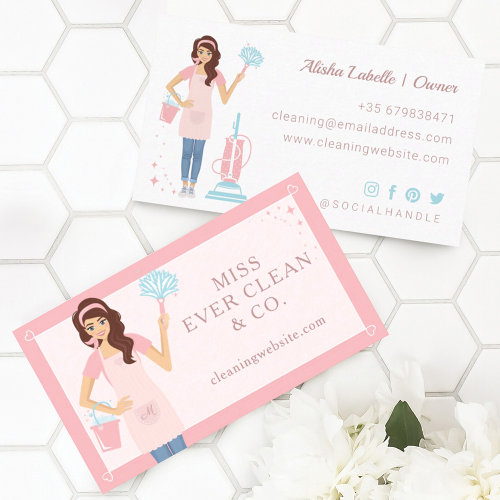 Modern Pretty Woman Cleaning & Maid Services Busin Business Card