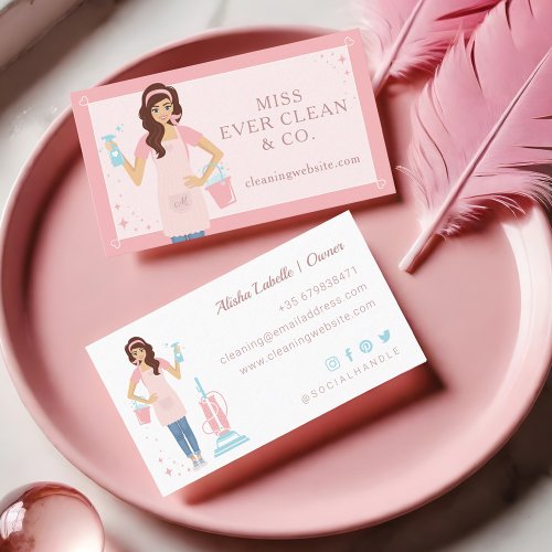 Modern Pretty Woman Cleaning  Maid Services Business Card