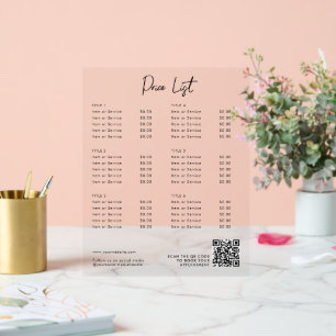 Modern Price List Menu QR Code Social Media  Acrylic Sign