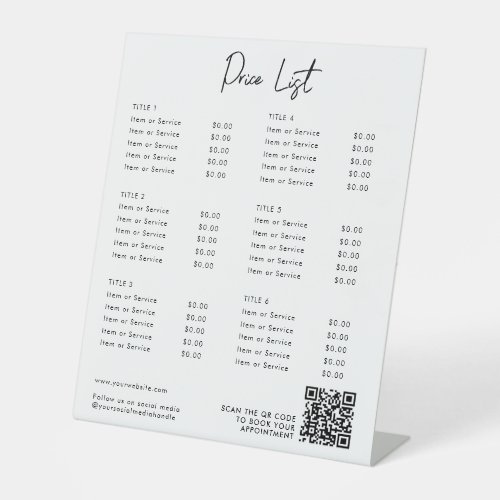 Modern Price List Menu QR Code Social Media   Pedestal Sign