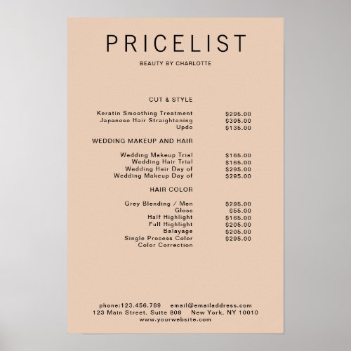 Modern  price list Poster