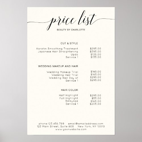 Modern  price list Poster