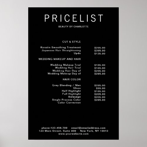 Modern  price list Poster