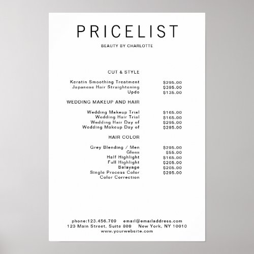 Modern  price list Poster