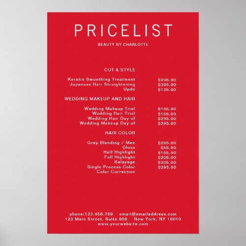 Modern  price list Poster