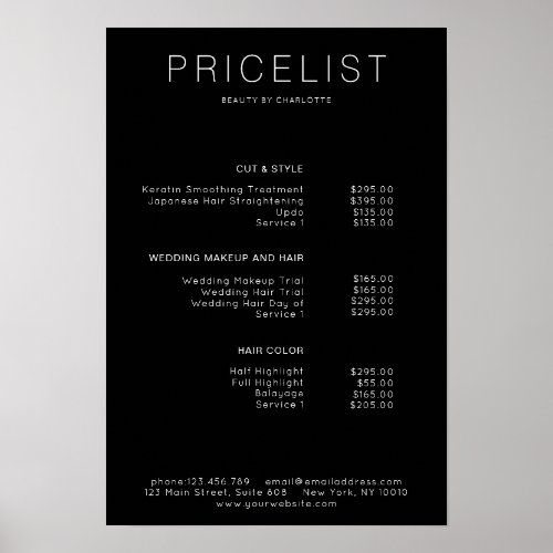 Modern  price list Poster