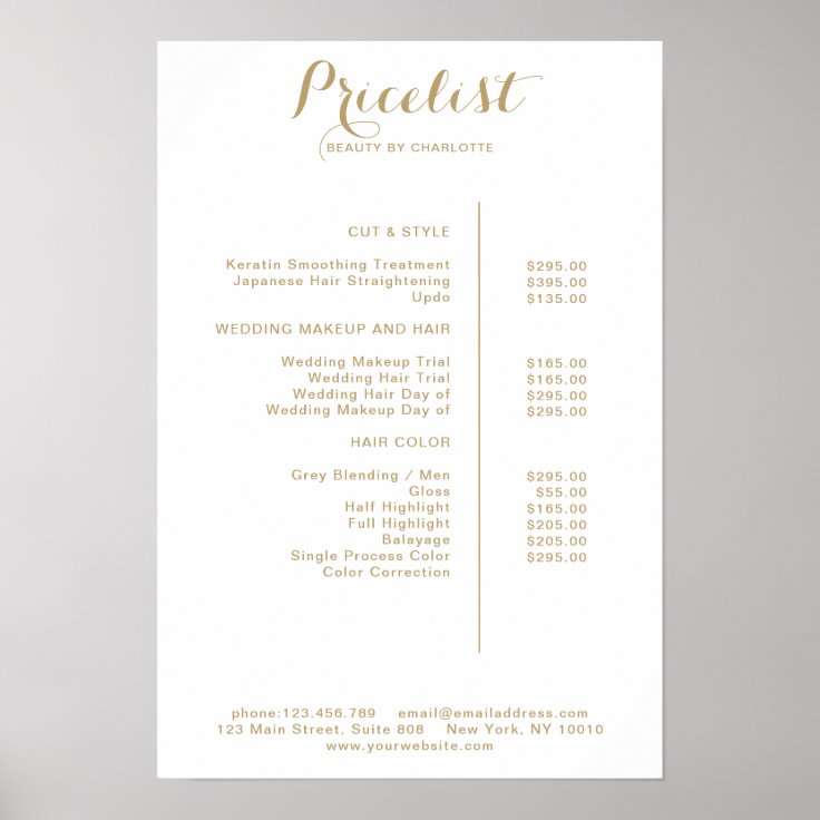 Modern, price list Poster Zazzle