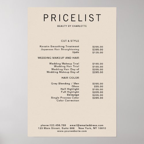 Modern  price list Poster