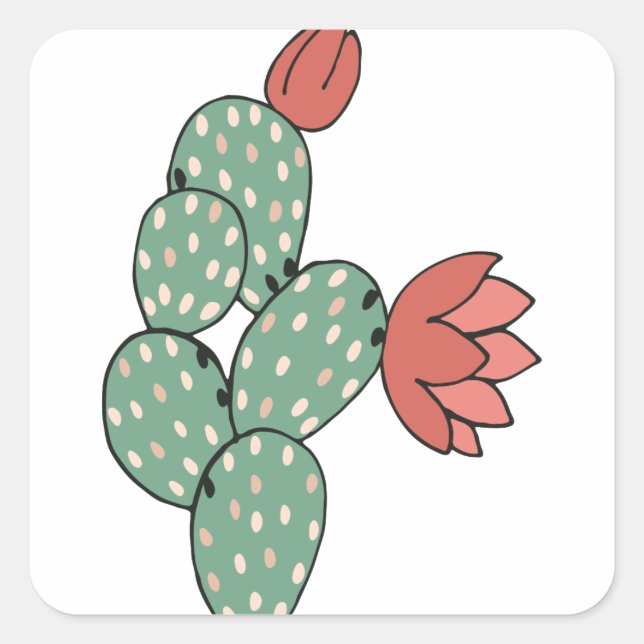Modern Prickly Pear Cactus Square Sticker (Front)