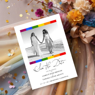 Modern Pride Rainbow Flag Lesbian Gay Wedding Save The Date