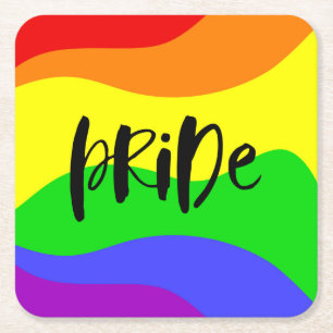 Modern Pride Rainbow Square Paper Coaster