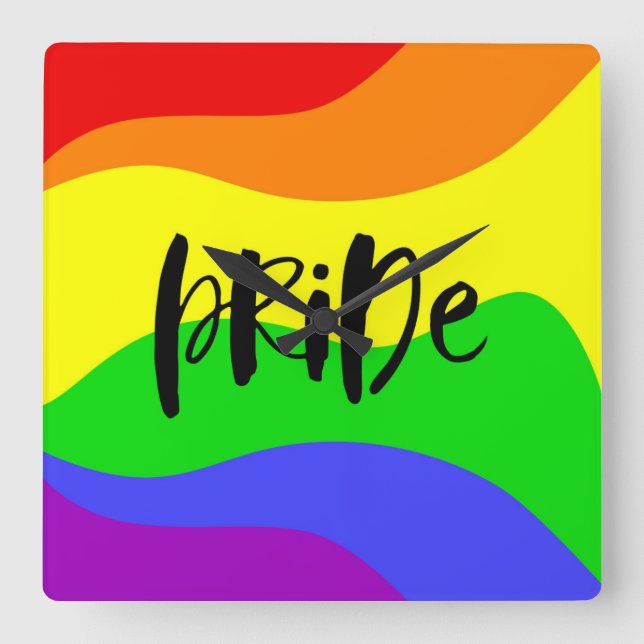 Modern Pride Rainbow Square Wall Clock (Front)