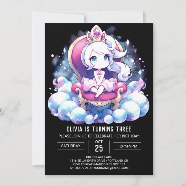 Modern Princess Birthday Invitation (Front)