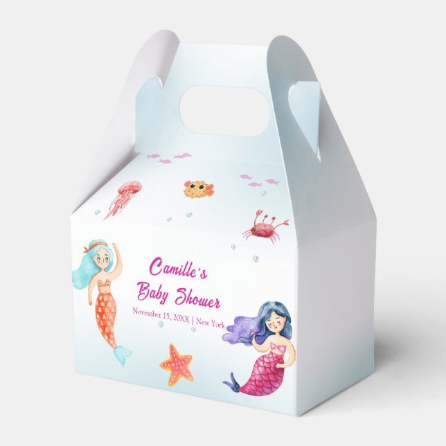 Modern Princess Mermaid Ocean Coral Baby Shower  Favor Boxes (Front Side)