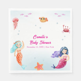 Modern Princess Mermaid Ocean Coral Baby Shower  Napkins