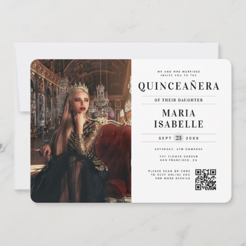 Modern Princess Photo QR Code Quinceaera Invitation