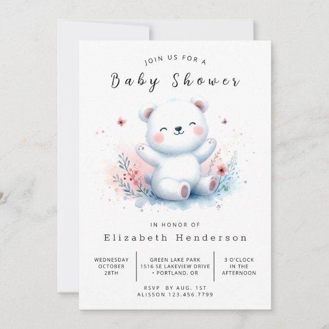 Modern Printable Bear Baby Shower Invitation (Front)
