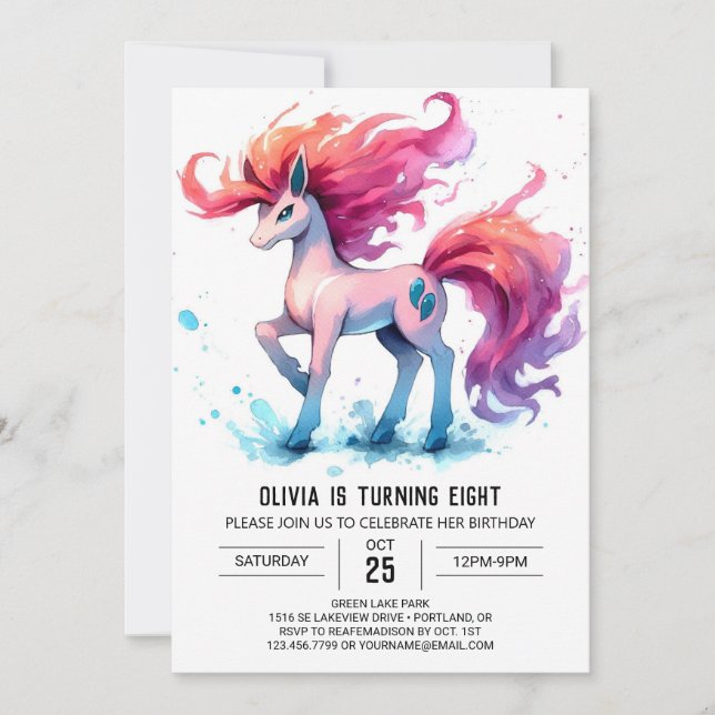 Modern Printable Horse Birthday Invitation (Front)