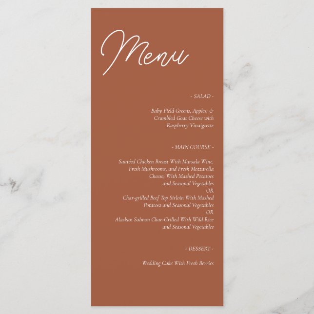 Modern Printable Template Terracotta Wedding Menu (Front)