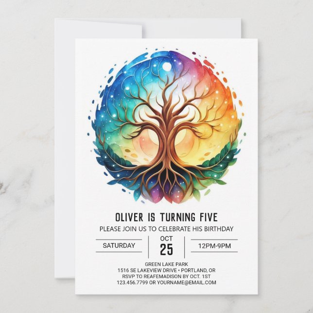 Modern Printable Tree of Life Birthday Invitation (Front)