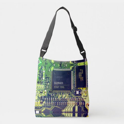 Modern Printed Circuit Board Design Add Name Geeky Crossbody Bag