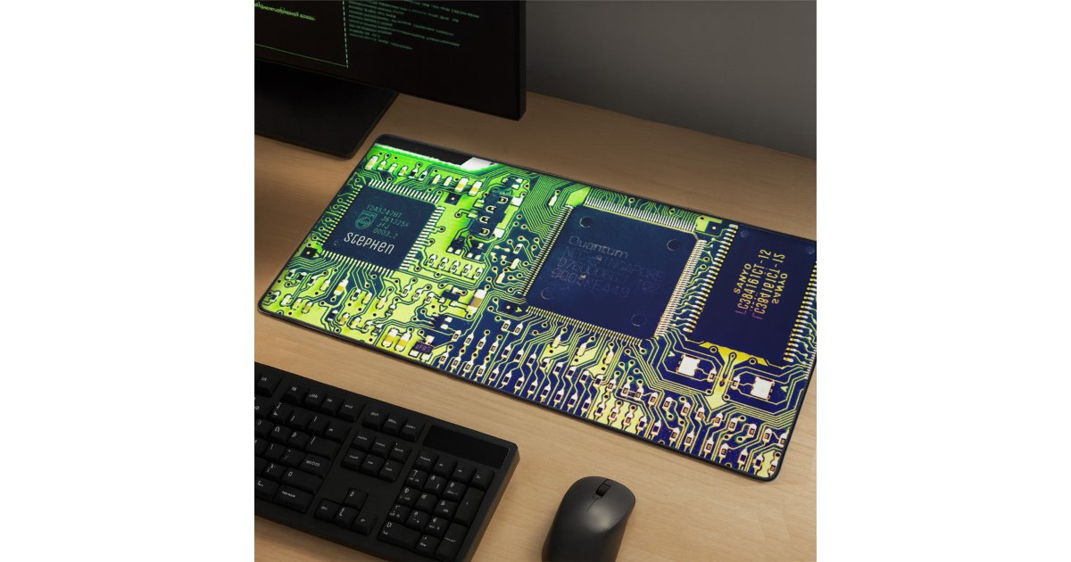 Modern Printed Circuit Board Design Add Name Geeky Desk Mat | Zazzle