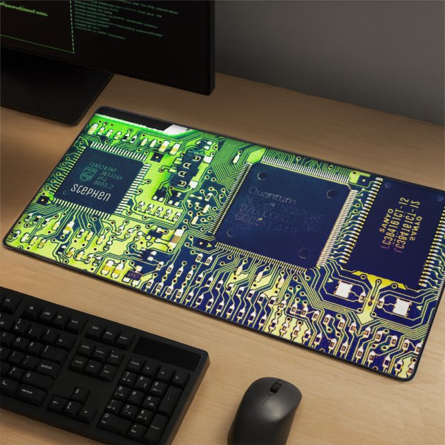 Modern Printed Circuit Board Design Add Name Geeky Desk Mat (Creator Uploaded)