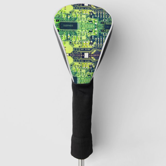 Modern Printed Circuit Board Design Add Name Geeky Golf Head Cover (Front)