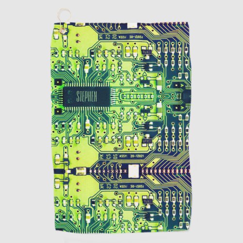 Modern Printed Circuit Board Design Add Name Geeky Golf Towel