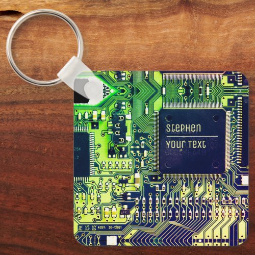 Modern Printed Circuit Board Design Add Name Geeky Keychain