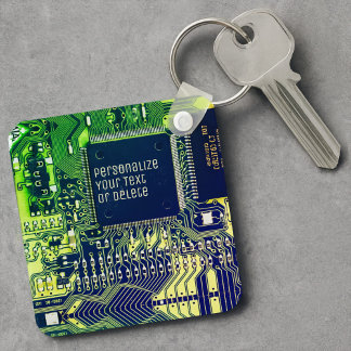 Modern Printed Circuit Board Design Add Name Geeky Keychain