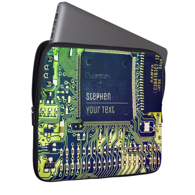 Modern Printed Circuit Board Design Add Name Geeky Laptop Sleeve (Front Right)
